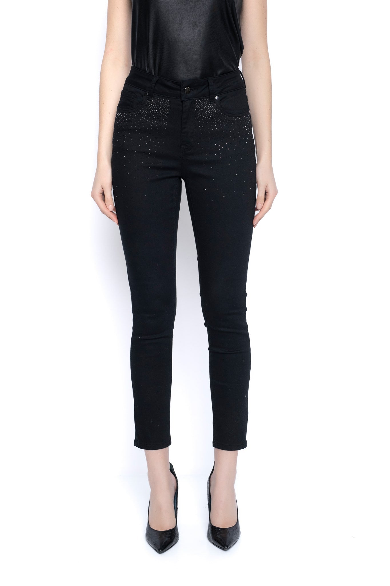 Suko Jeans Womens 8 Black Denim Capri Embellished Rhinestones Dark