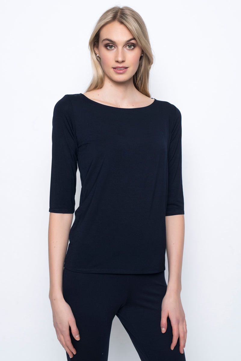 ¾ Sleeve Boat Neck Top