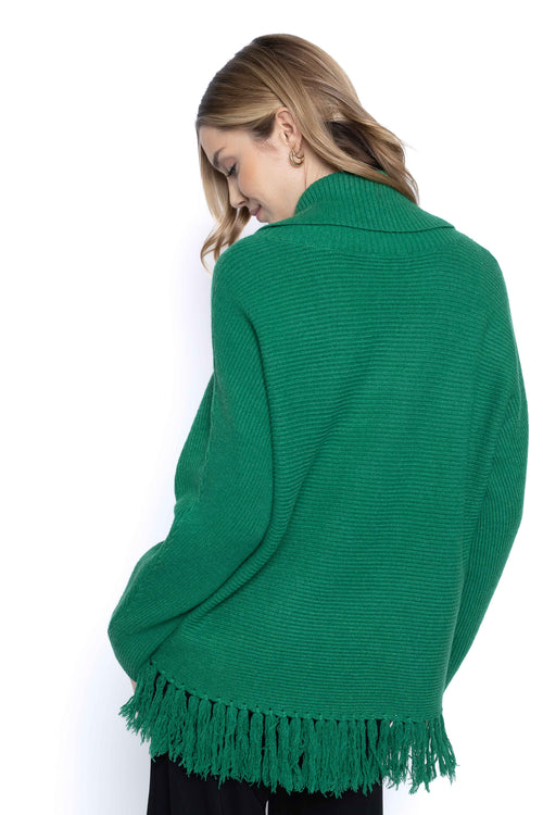 Fringe Hem Sweater Top Back View Emerald