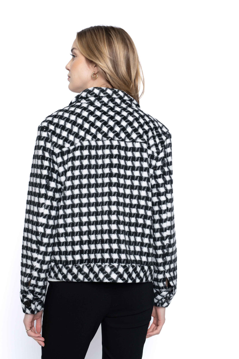 Button-Front Cropped Jacket Black Off-White Back View