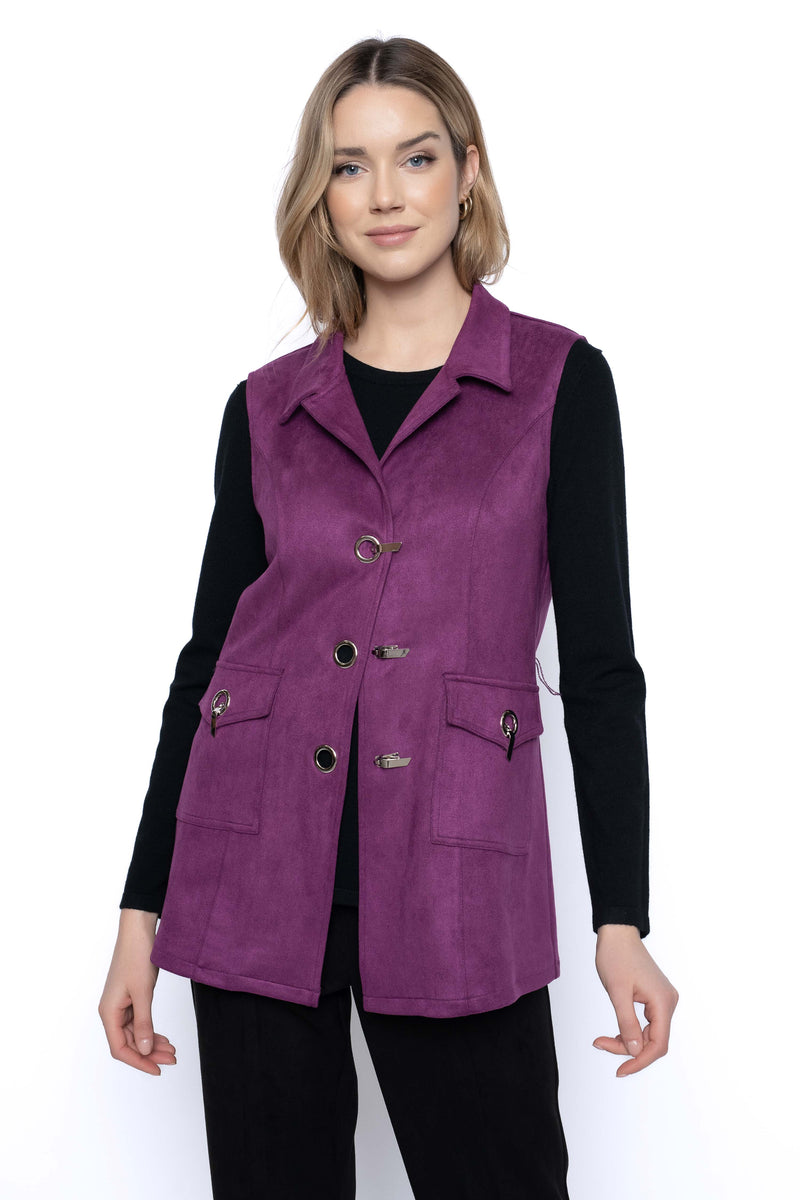 Belted Vest With Pockets Front View Orchid