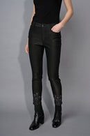 Embroidered Slim-Leg Ankle Pants