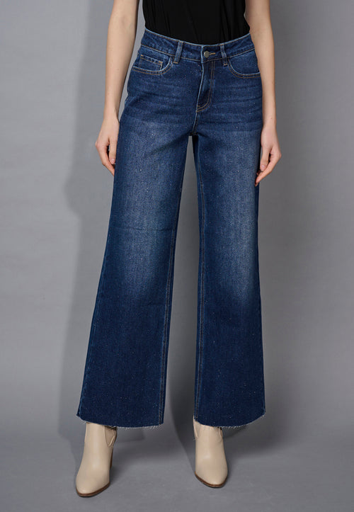 Glitter Wide-Leg Full-Length Jeans Front View