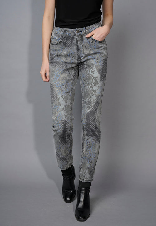 Slim-Leg Full-Length Printed Jeans Front View
