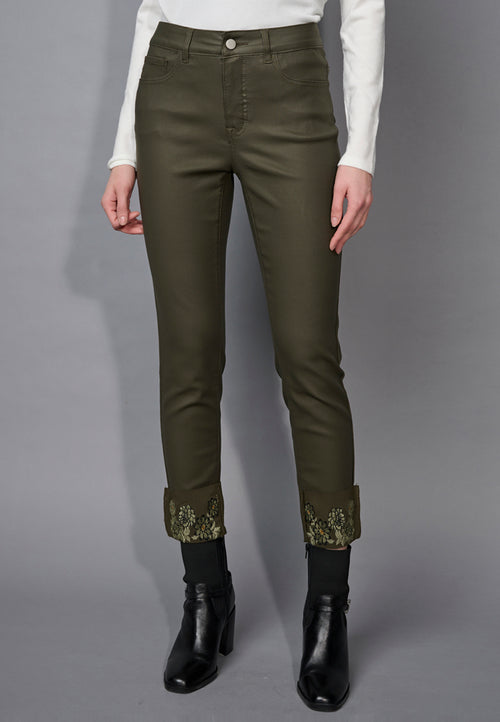 Embroidered Cuff Jeans Front View