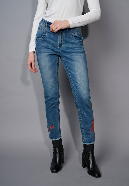 Flower Embellished Ankle-Length Jeans Front View
