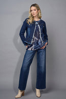 Collarless Frayed Edge Denim Jacket
