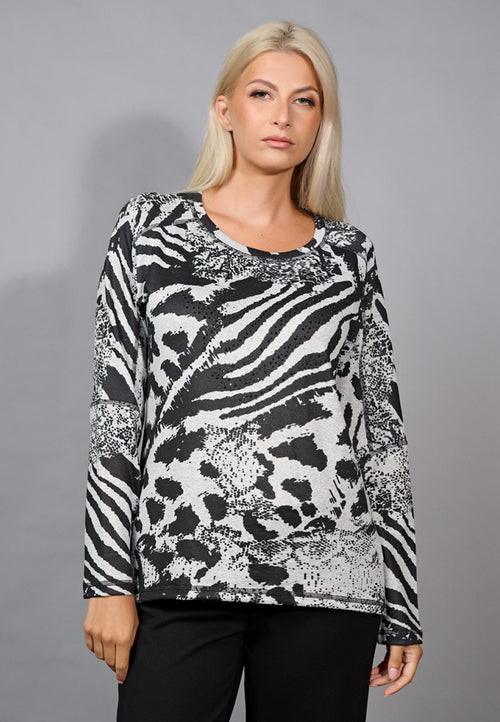 High-Low Hem Animal Print Top Front View