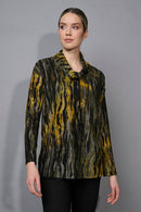 Clipped Jacquard Drawstring Neck Top