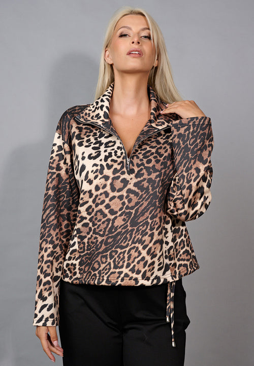 Animal Print Half-Zip Top