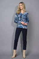 V-Neck Drawstring Hem Printed Top