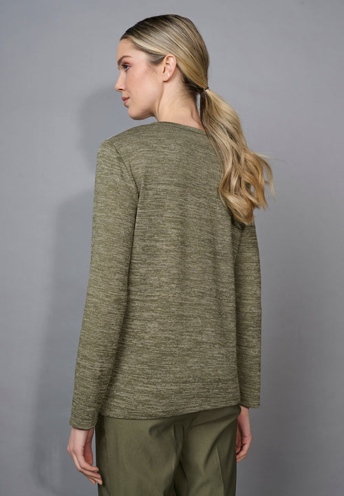 Crew-Neck Printed Heather Knit Top Back View