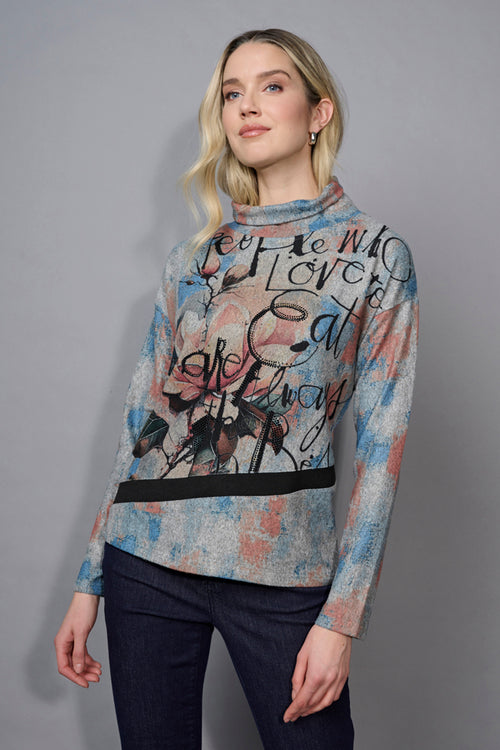 Draped Neck Scribble Printed Top