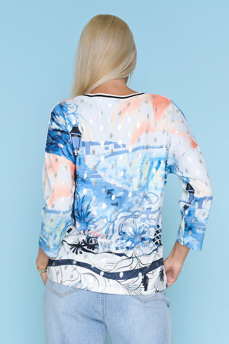 3/4 Sleeves Crew-Neck Printed Top