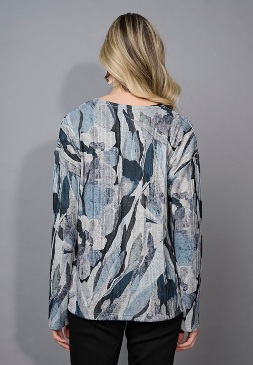 V-Neck Drawstring-Hem Embroidered Printed Top Back View