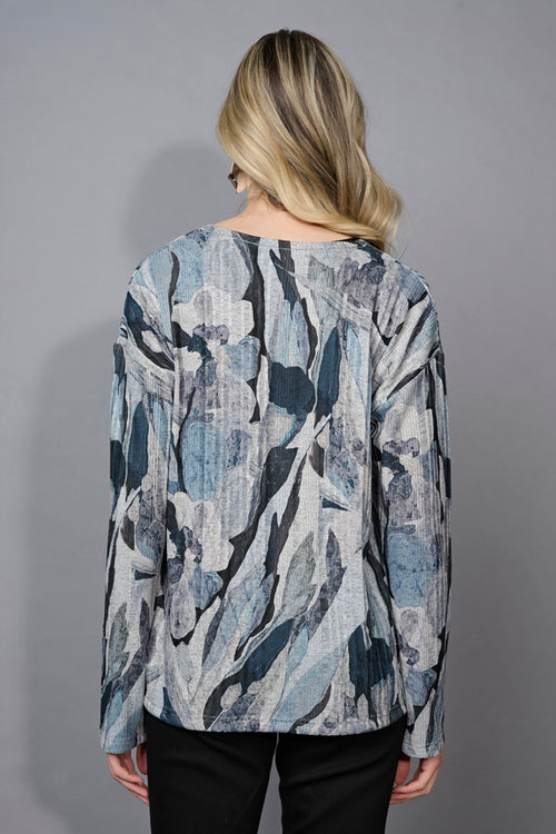 V-Neck Drawstring-Hem Embroidered Printed Top