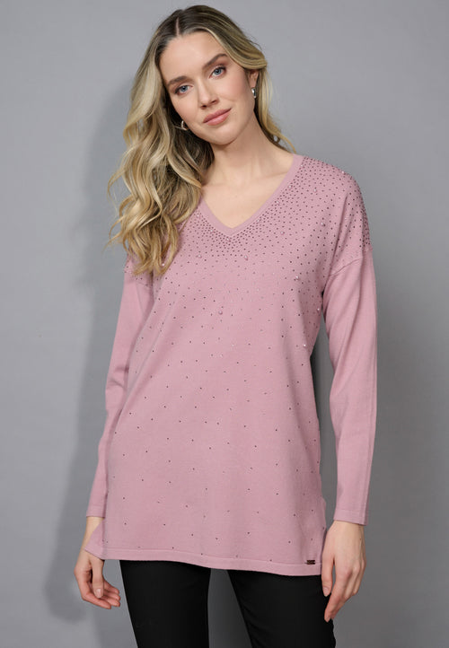 Embellished V-Neck Top Front View