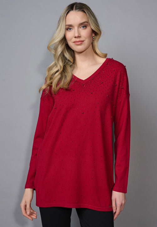 Embellished V-Neck Top Front View