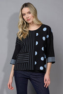 3/4 Sleeves Striped Polka-Dot Top