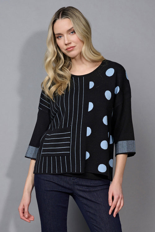 3/4 Sleeves Striped Polka-Dot Top