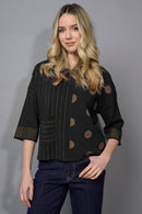3/4 Sleeves Striped Polka-Dot Top