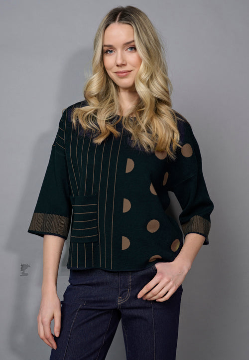 3/4 Sleeves Striped Polka-Dot Top