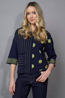 3/4 Sleeves Striped Polka-Dot Top