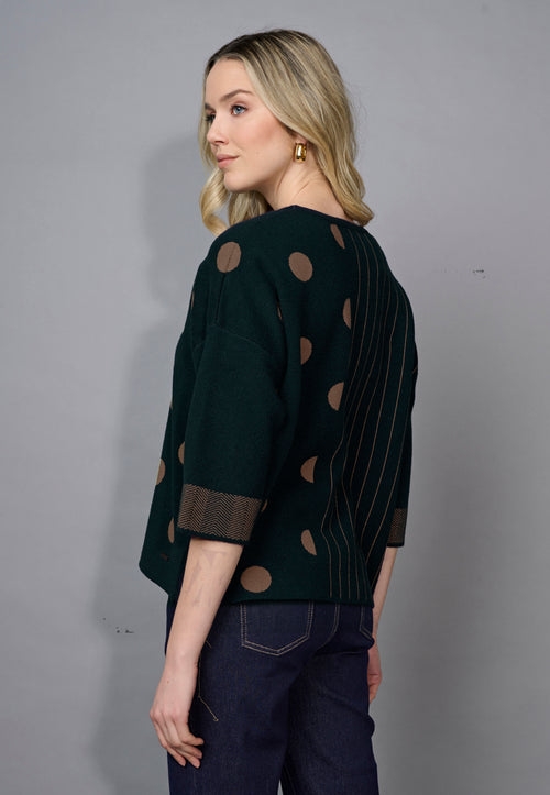 3/4 Sleeves Striped Polka-Dot Top