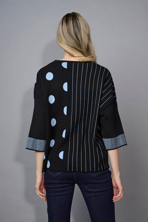 3/4 Sleeves Striped Polka-Dot Top