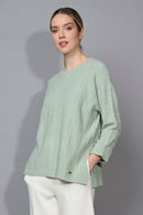 3/4 Sleeves Textured Top With Side Slits