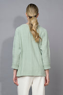 3/4 Sleeves Textured Top With Side Slits