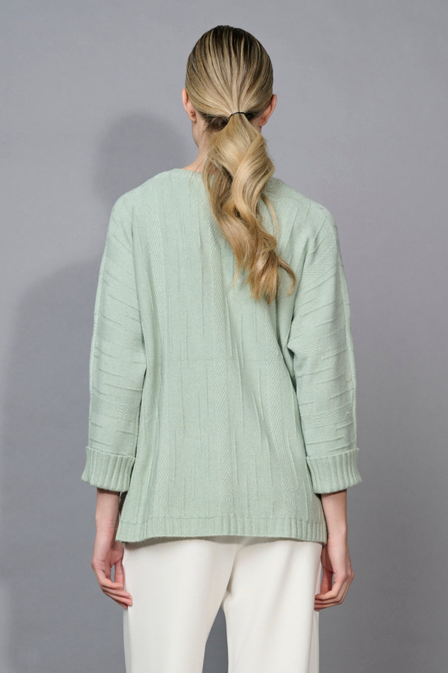 3/4 Sleeves Textured Top With Side Slits