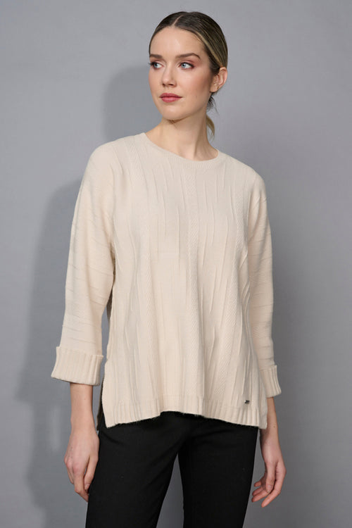 3/4 Sleeves Textured Top With Side Slits
