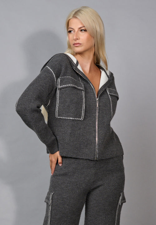 Zip-Front Hooded Knit Jacket Side View