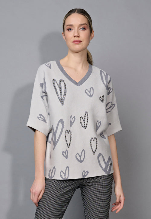Stone-Embellished Heart Top Front View