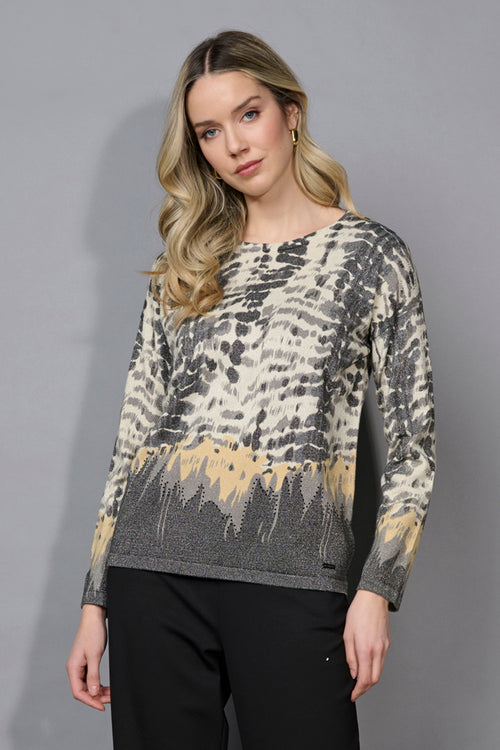3/4 Sleeves Printed Sweater Top