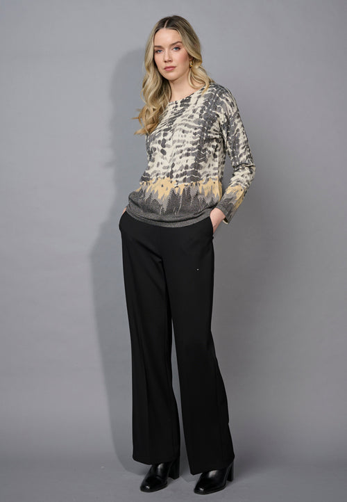 3/4 Sleeves Printed Sweater Top Full Length