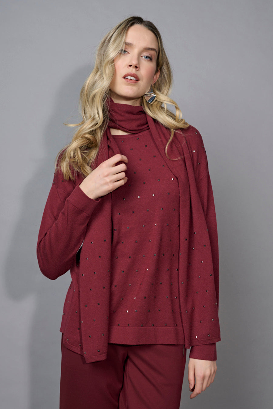 Stud Embellished Top With A Scarf