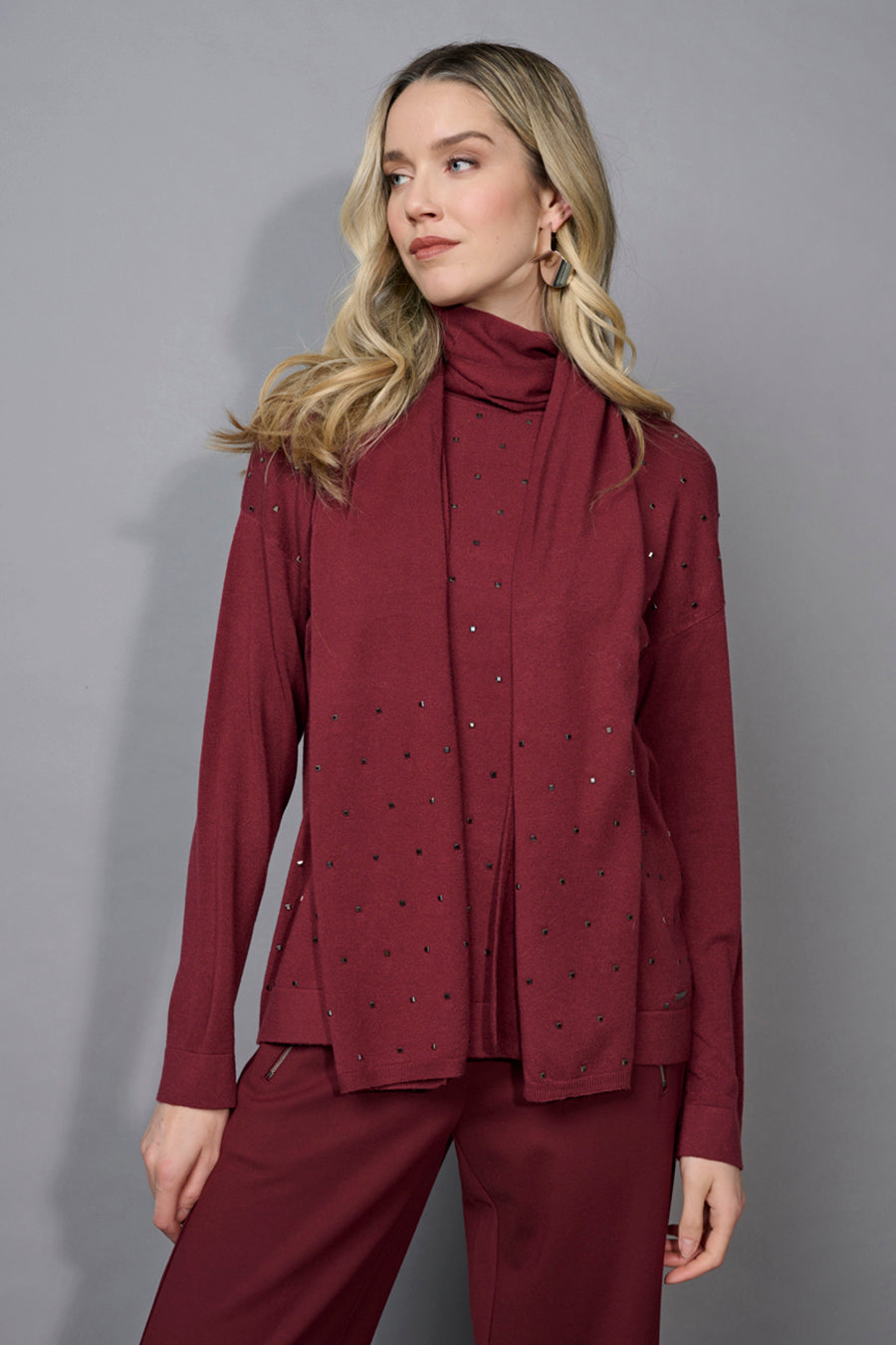 Stud Embellished Top With A Scarf