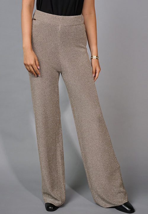 Metallic Wide-Leg Knit Pants