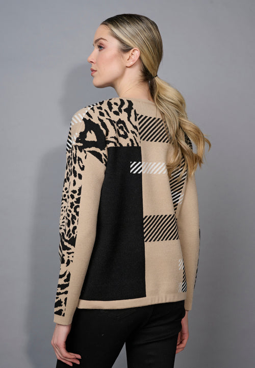 Drawstring Hem Animal Print Jacquard Top Back View