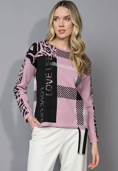 Drawstring Hem Jacquard Top Front View