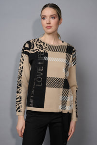 Drawstring Hem Animal Print Jacquard Top