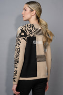 Drawstring Hem Animal Print Jacquard Top