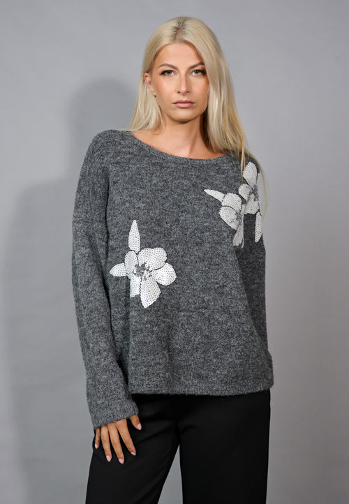 Floral Sequins-Embellished Top Front View