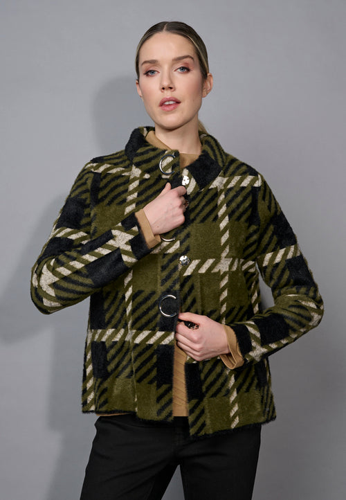 Short Plaid Embellished Jacket Front View