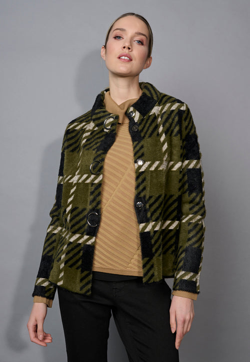 Short Plaid Embellished Jacket Front View