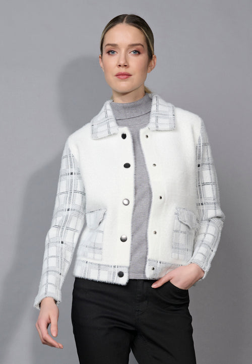 Plaid Pockets Short Jacket Front View