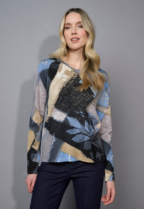 Crew-Neck Leaf-Printed Top Front View