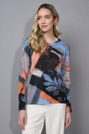 Crew-Neck Leaf-Printed Top